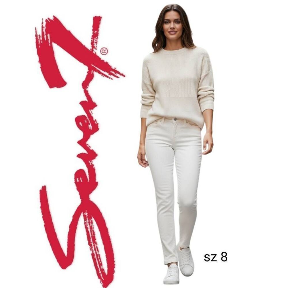 Seven 7 Jeans White Denim Low Rise Skinny Straight